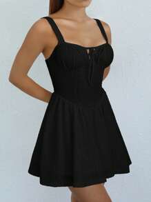 SHEIN EZwear Tie Front Ruched Bust Cami Dress