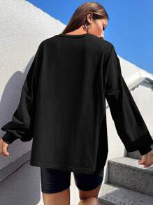 Muchica Letter Graphic Drop Shoulder Tee - Black - View 2