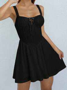 SHEIN EZwear Tie Front Ruched Bust Cami Dress