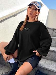 Muchica Letter Graphic Drop Shoulder Tee - Black - View 4