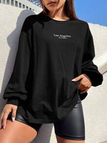 Muchica Letter Graphic Drop Shoulder Tee - Black - View 5