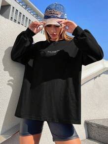 Muchica Letter Graphic Drop Shoulder Tee - Black - View 6