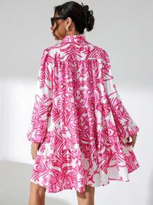 GENKIRA 印花荷葉邊娃娃裙不附腰帶 - 玫紅色 - 查看 2