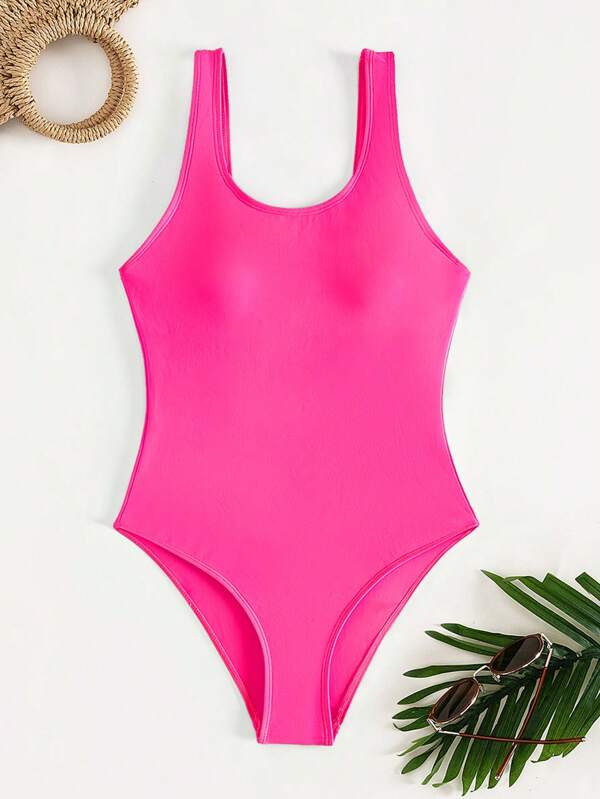 Swim Vcay Solid One Piece Swimsuit,Summer Beach