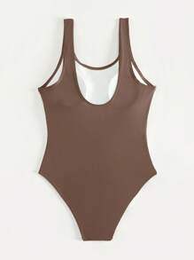 SHEIN Swim Traje de baño de una pieza sólido para playa en verano - Marrón - Ver 2