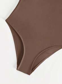 SHEIN Swim Traje de baño de una pieza sólido para playa en verano - Marrón - Ver 5