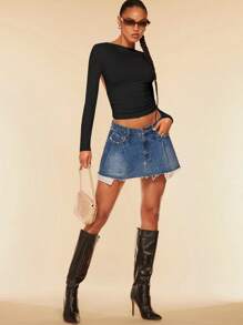 SHEIN BAE Twist Backless Crop Tee - Black - View 4