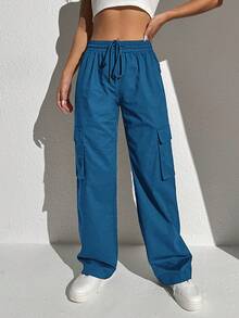 SHEIN EZwear Pantalon Cargo Poche À Rabat À Cordon