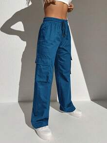 SHEIN EZwear Pantalon Cargo Poche À Rabat À Cordon