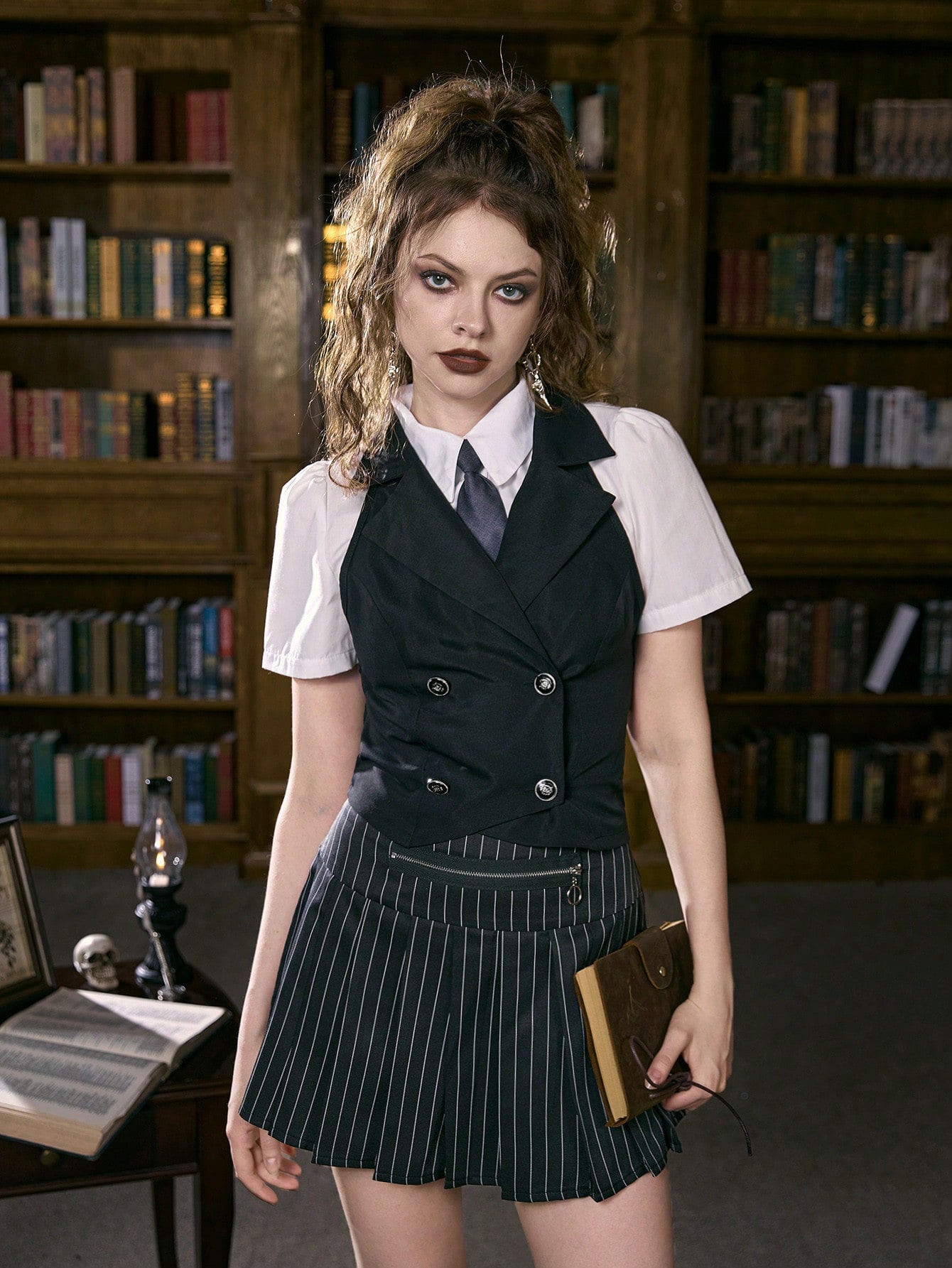 ROMWE Academia Solid Double Breasted Waistcoat Without Blouse