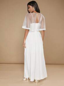 SHEIN Belle 素色網紗覆蓋蕾絲披肩婚紗連衣裙