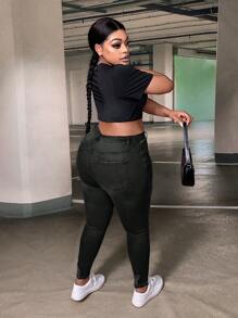 SHEIN SXY Plus High Waist Ripped Skinny Jeans - Black - View 5