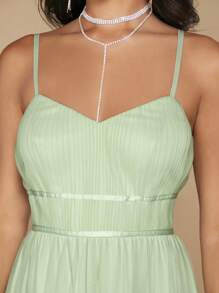 SHEIN Belle Ruffle Hem Mesh Overlay Cami Bridesmaid Dress - Mint Green - View 3