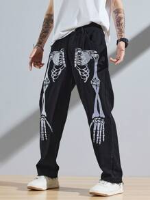 Manfinity EMRG Hombres Jeans de pierna recta esqueleto con estampado de mano - Negro - Ver 1