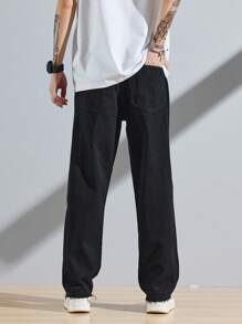 Manfinity EMRG Hombres Jeans de pierna recta esqueleto con estampado de mano - Negro - Ver 2