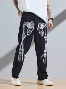 Manfinity EMRG Hombres Jeans de pierna recta esqueleto con estampado de mano - Negro - Ver 6
