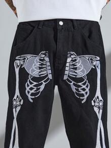 Manfinity EMRG Hombres Jeans de pierna recta esqueleto con estampado de mano - Negro - Ver 7
