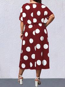 SHEIN LUNE Plus Polka Dot Batwing Sleeve Dress - Burgundy - View 2