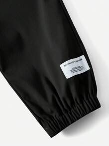SHEIN EZwear 字母貼布翻蓋細節搭扣腰帶長褲 - 黑色 - 查看 5