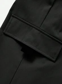 SHEIN EZwear 字母貼布翻蓋細節搭扣腰帶長褲 - 黑色 - 查看 6