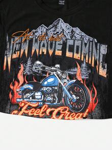 SHEIN Coolane Motorcycle & Letter Graphic Crop Tank Top - Black - View 4