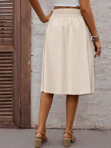 SHEIN VCAY Solid Button Front Skirt