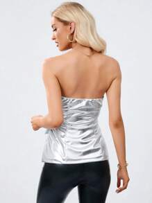 Aveloria Flap Detail Metallic Tube Top - Silver - View 2