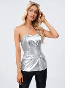 Aveloria Flap Detail Metallic Tube Top - Silver - View 4