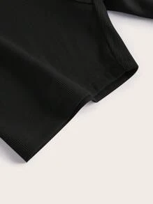 SHEIN EZwear 字母貼布騎行褲 - 黑色 - 查看 3