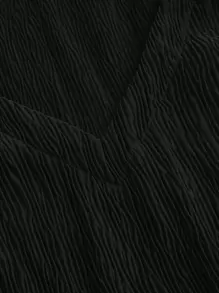 SHEIN EZwear Solid Lettuce Trim Flounce Sleeve Bodycon Dress - Black - View 3