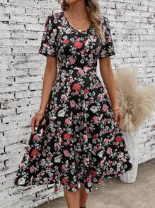 EMERY ROSE Floral Print A-line Dress - Multicolor - View 1