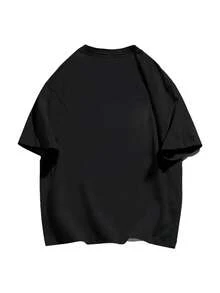 Camiseta de hombros caídos con estampado de dibujos animados y letra - Negro - Ver 2