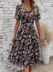 EMERY ROSE Floral Print A-line Dress - Multicolor - View 4