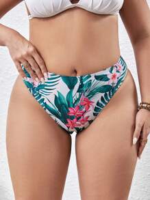 SHEIN Swim Curve 大碼熱帶圖案泳衣下裝附裙子 - 彩色 - 查看 3