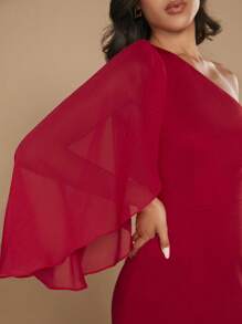 SHEIN Belle One Shoulder Split Thigh Bridesmaid Dress - Burgundy - View 7