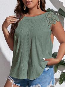 SHEIN Frenchy Kích thước lớn Xu hướng: Cắt giảm Thêu Buộc lại Giải trí Áo thun - màu xanh lá - Xem 4