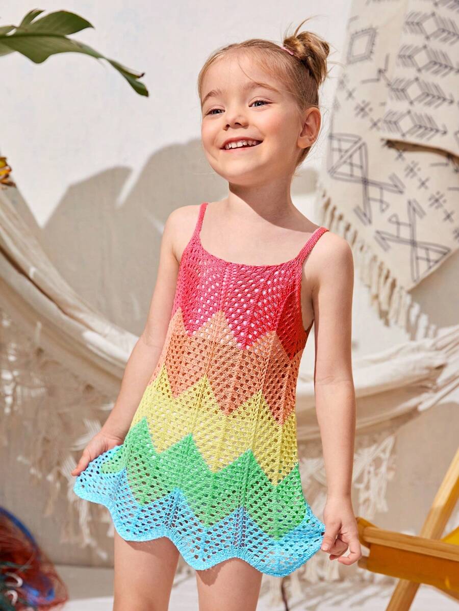 Young Girl Chevron Pattern Cami Cover Up Dress - Multicolor - View 1