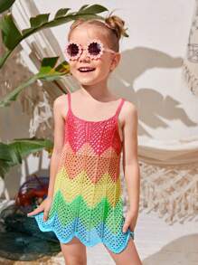 Young Girl Chevron Pattern Cami Cover Up Dress - Multicolor - View 5