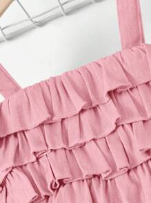 SHEIN Bebé niña Mono de tirantes ribete con fruncido - Rosa Pálido - Ver 3