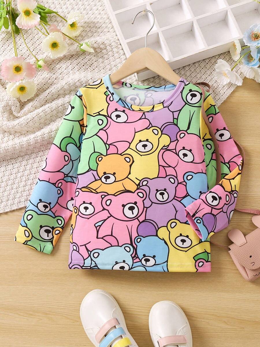 SHEIN 女小童卡通圖案T恤 - 彩色 - 查看 1