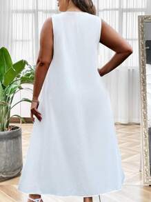 SHEIN LUNE Plus Butterfly Print Notched Neckline Dress Maxi Women Outfit