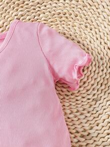 Baby Girl 2pcs Summer Casual Set: Floral Pattern Top With Solid Color Ruffled Edges - Multicolor - View 5