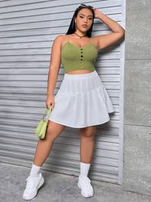 SHEIN EZwear 大碼前鏤空針織吊帶上衣 - 軍綠色 - 查看 4