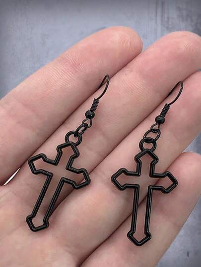 Goth 1pair Fashion Zinc Alloy Cross Drop Earrings For Women For Daily Decoration