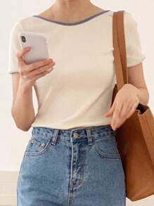 DAZY Camiseta unido en contraste de espalda abierta - Albaricoque - Ver 2