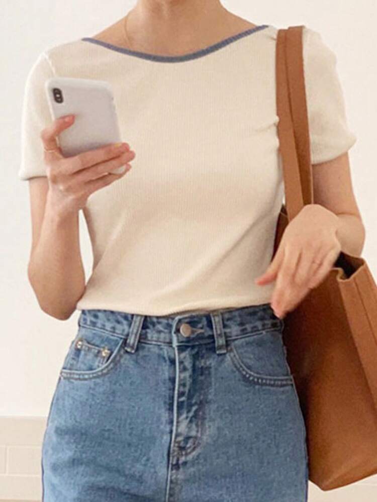 Contrast Binding Backless Tee