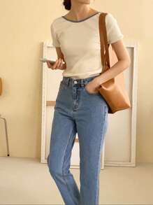 DAZY Camiseta unido en contraste de espalda abierta - Albaricoque - Ver 3