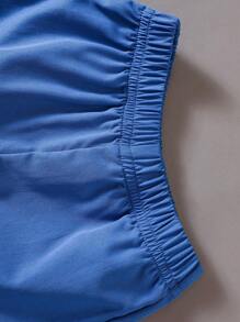 SHEIN 2 件套年轻男孩休闲羽毛印花领短袖衬衫和短裤夏季服装