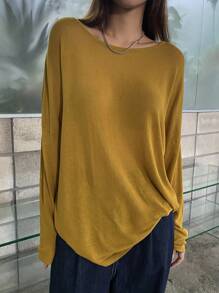 DAZY Criss Cross Back Drop Shoulder Jumper - Mustard Yellow - View 6