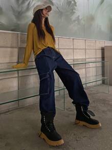 DAZY Criss Cross Back Drop Shoulder Jumper - Mustard Yellow - View 8